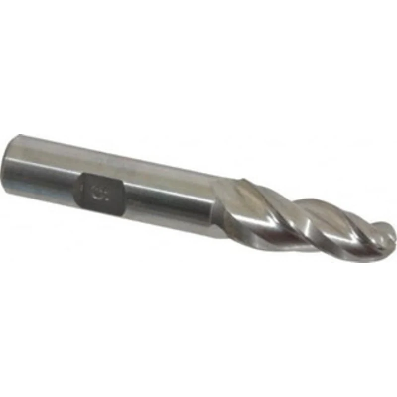 Made in USA 5 per Side 3/8 Small End Diam 1-1/4 LOC 3-Flute High Speed Steel Tapered Ball End Mill 1/2 Shank Diam, 3-...